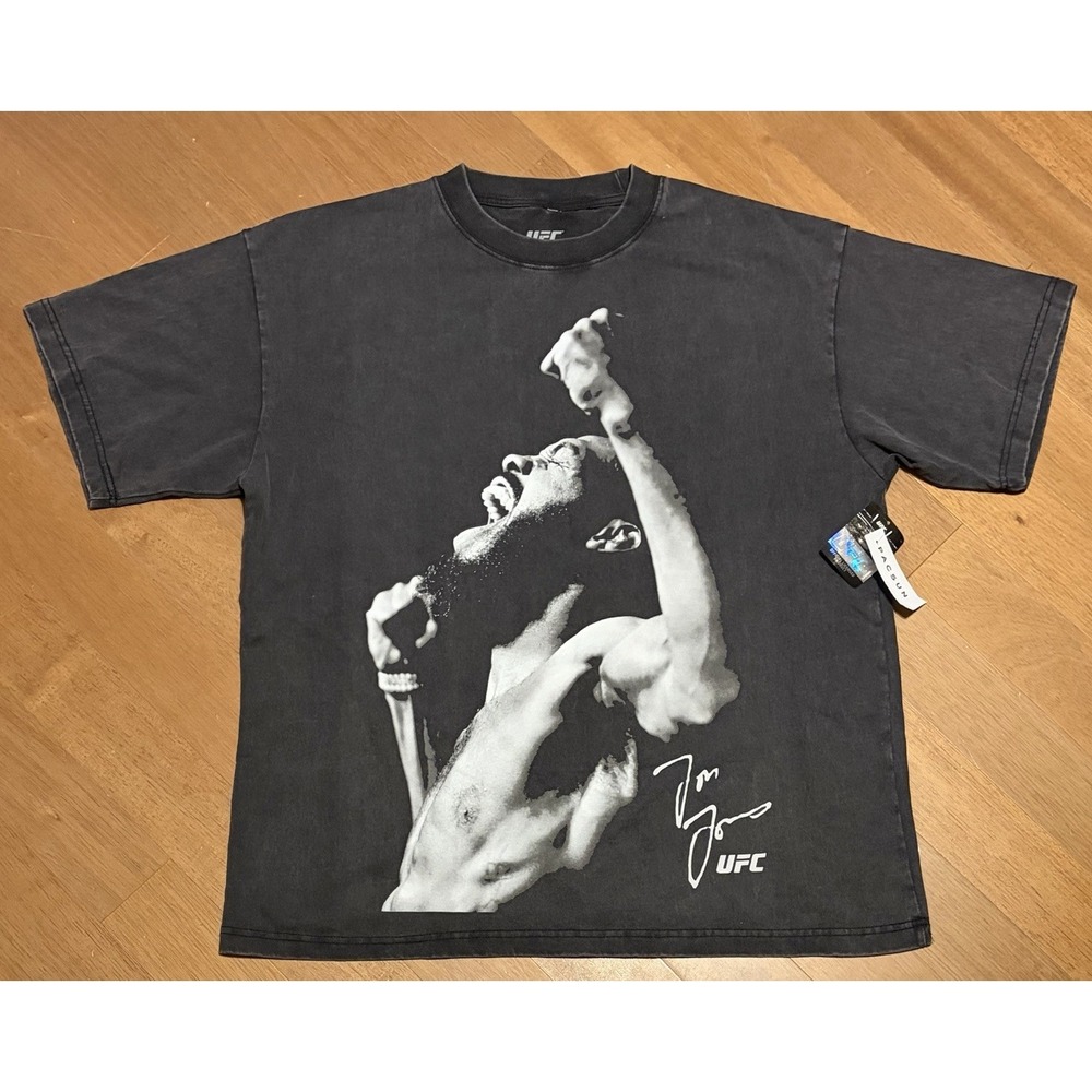 UFC Jon Jones Graphic T-Shirt Mens XL Black Acid Wash MMA Bones Signature Tee